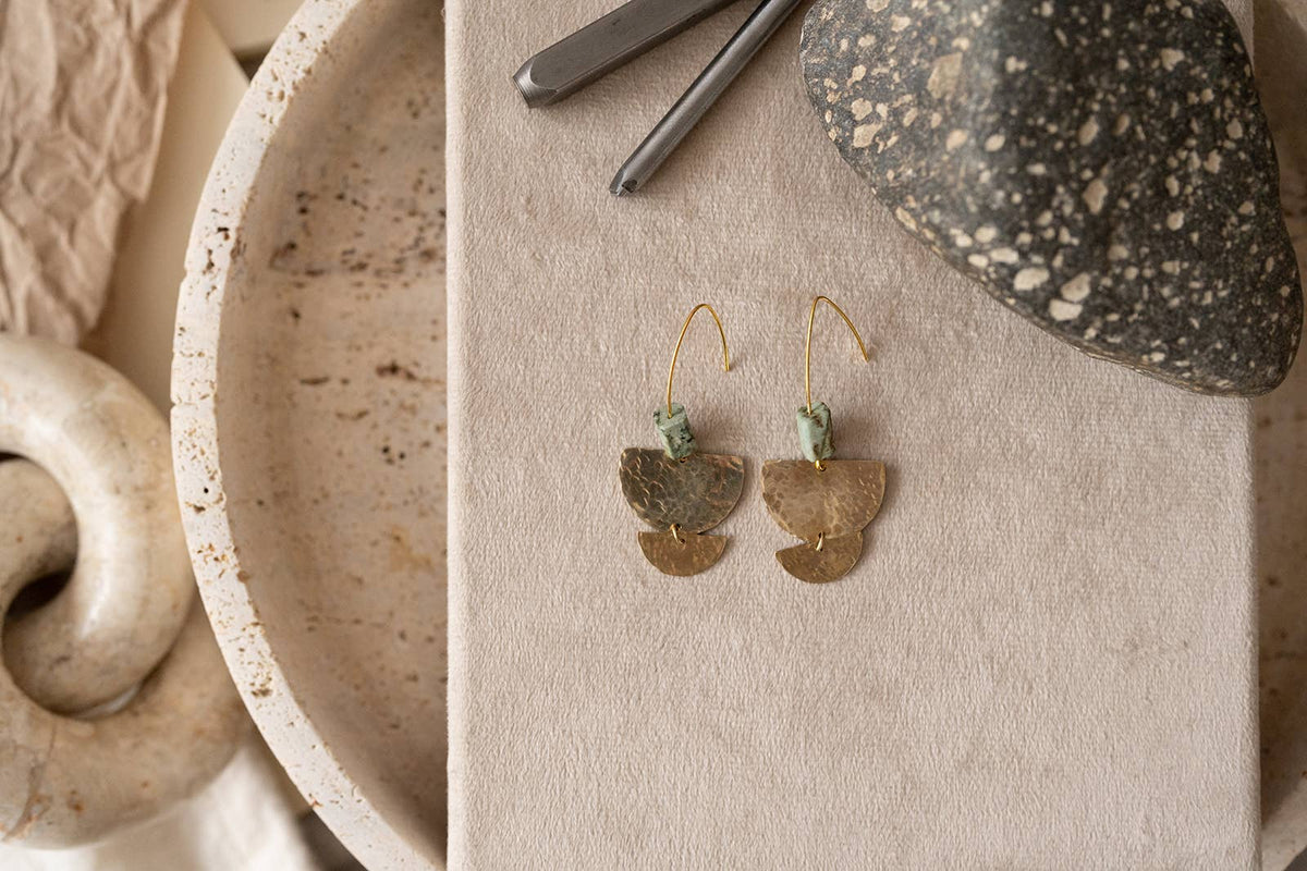 Nomad - Hammered Brass and Turquoise Gemstone Earrings