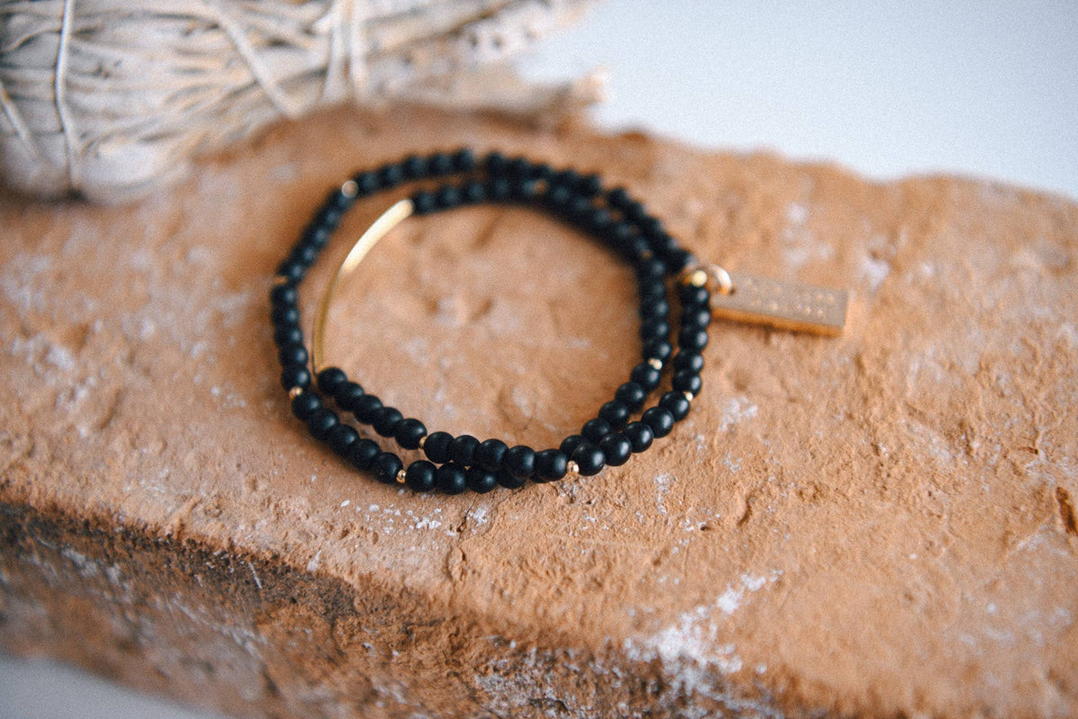 Genuine Gemstone and Gold Double Wrap Bracelet