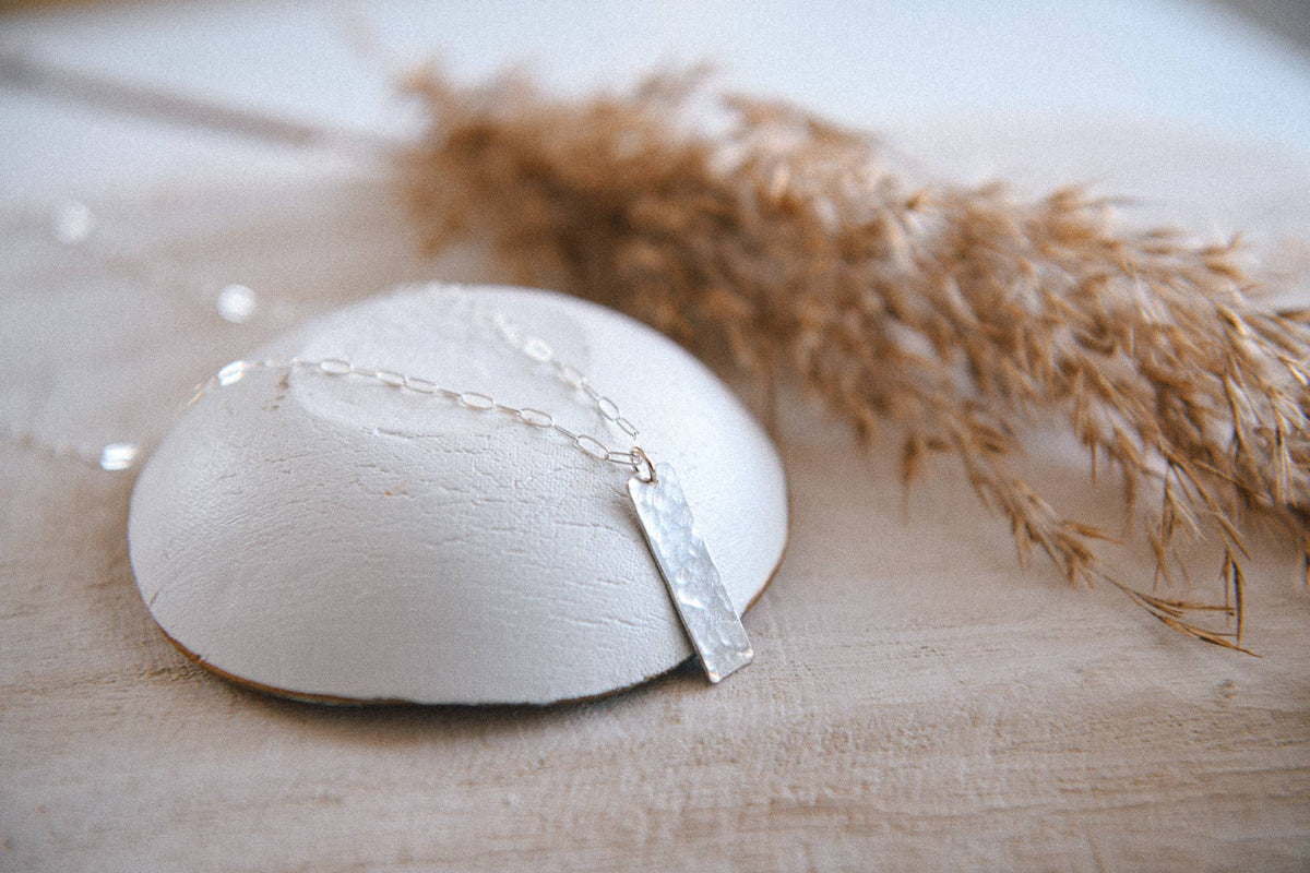 Sierra Necklace – Hammered Sterling Bar with Boho Texture