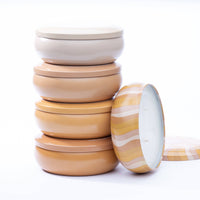 Groovy swirl tin: amber + ginger + jasmine 14 oz candle