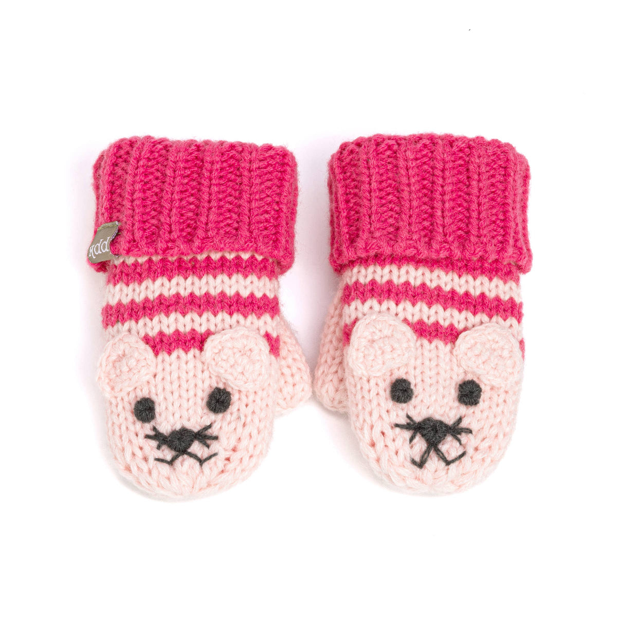 Pink Knit Stripe Cat Mittens, For Girls Sizes 3-12y - Berry