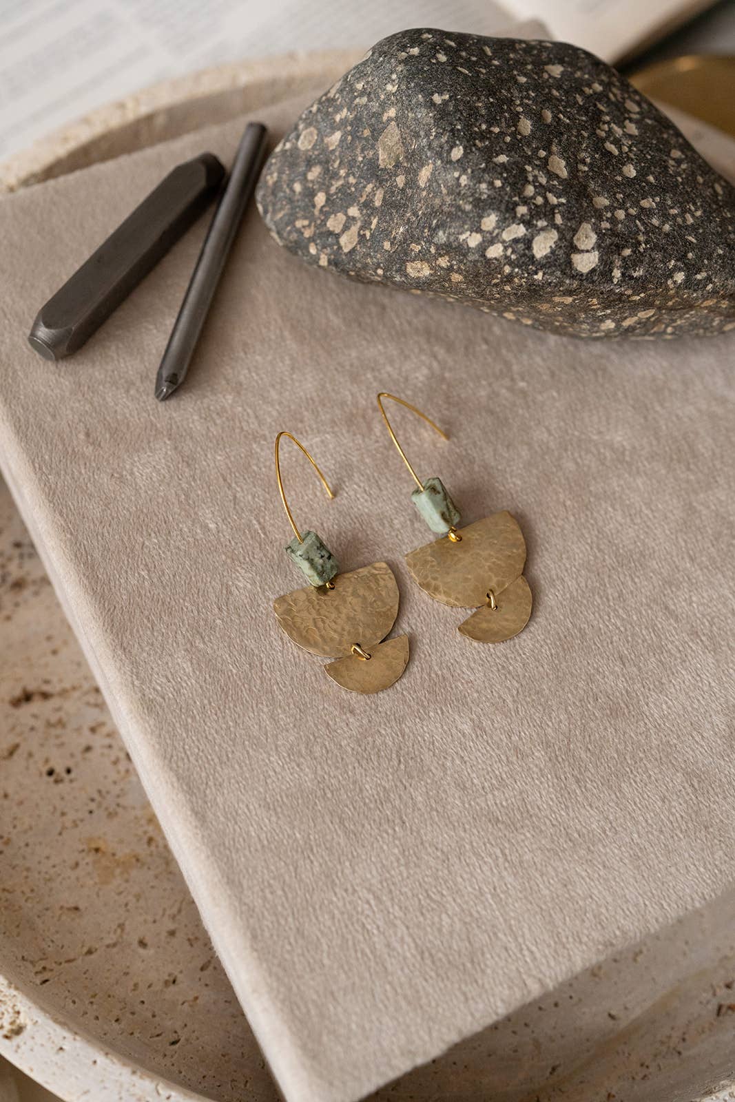 Nomad - Hammered Brass and Turquoise Gemstone Earrings