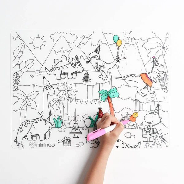 Silicone Reusable Coloring Mat & Markers Set - Dinos Party