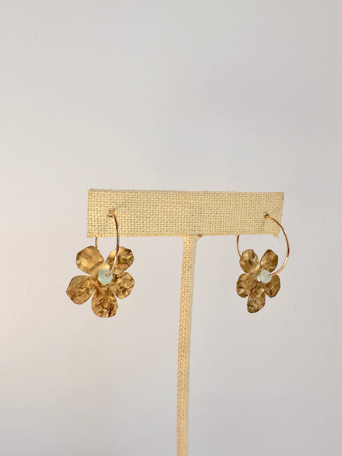 Brass Flower Earrings - Light Blue