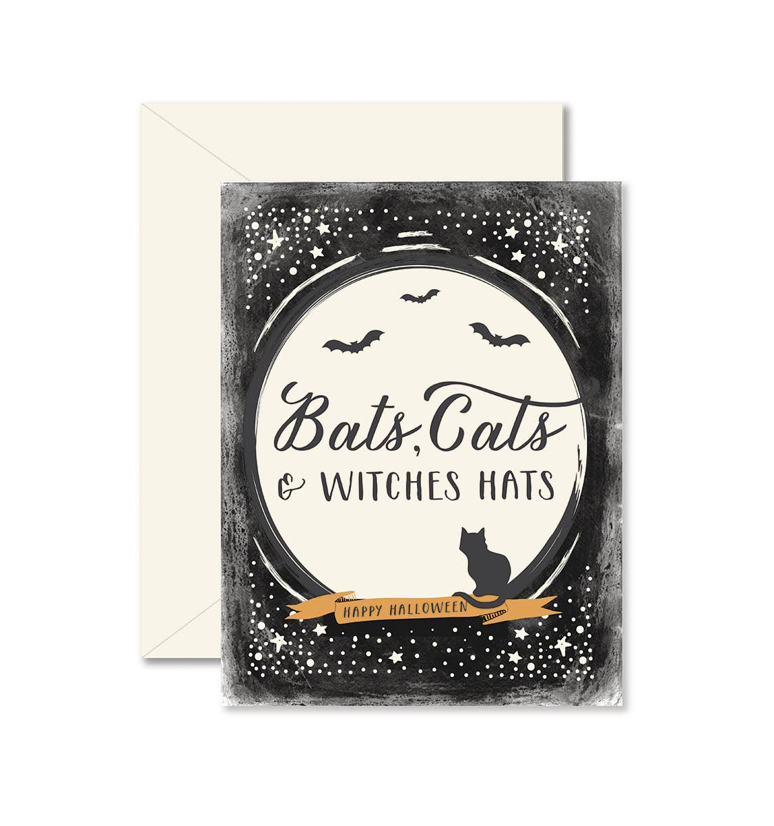 Bats, Cats, and Witches Hats Halloween Card