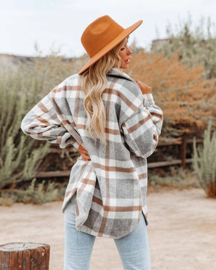 Plaid Button Down Flannel Shirt Jacket