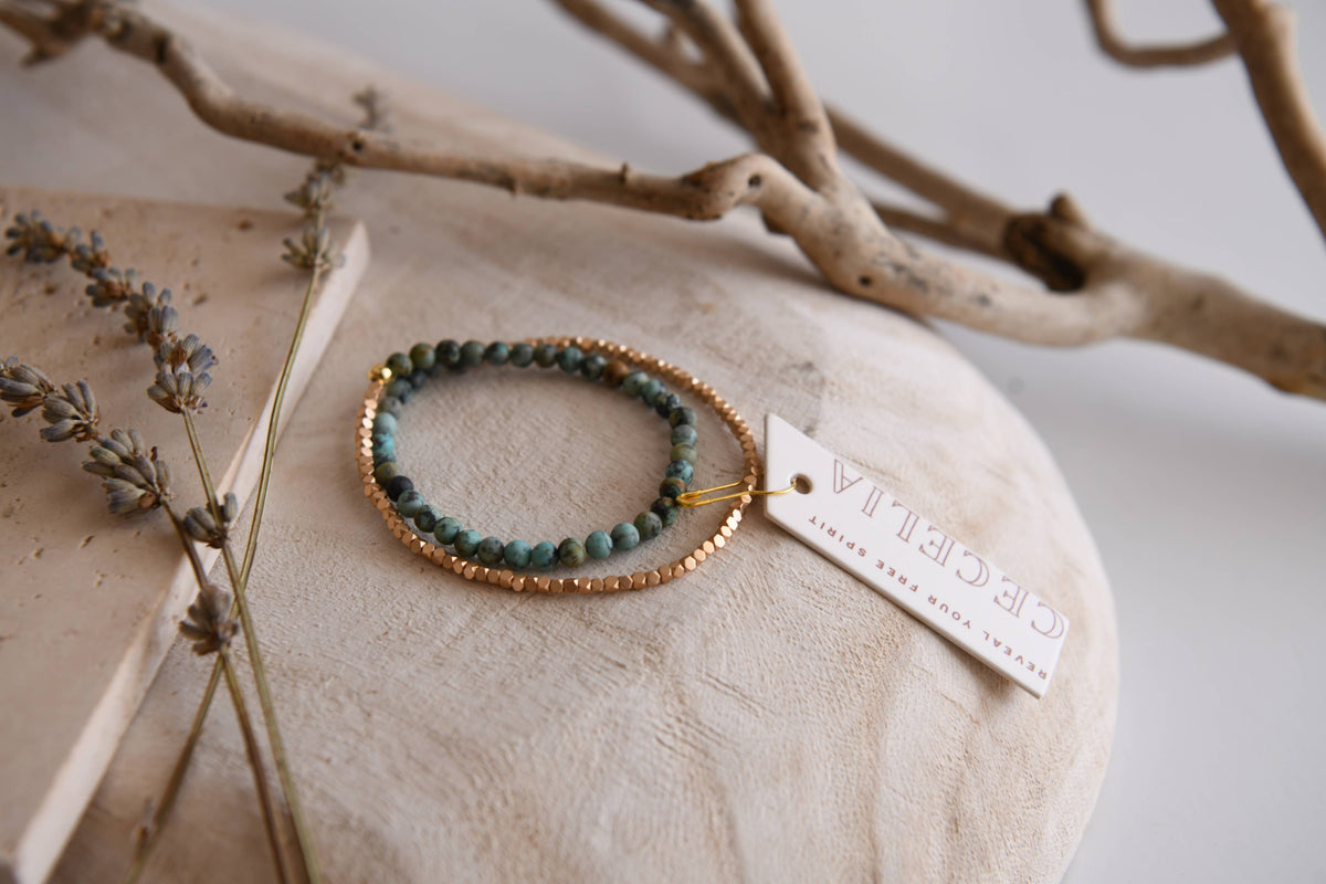 Gemstone Wrap Bracelet with Faceted Gold Beads