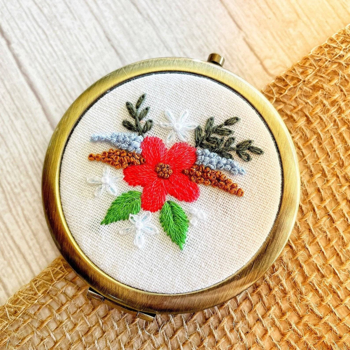 Floral Embroidered Compact Mirror, Brooklyn Collection