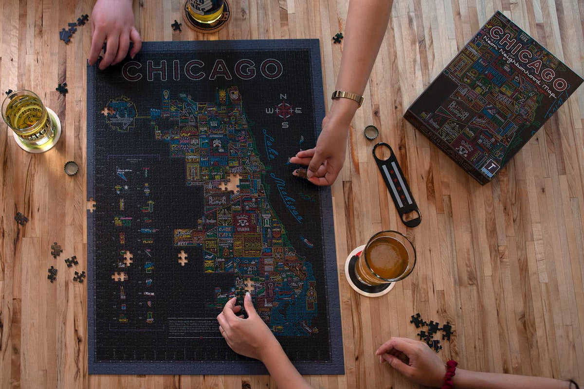 Neon Neighborhood Map of Chicago 1000 Piece Puzzle