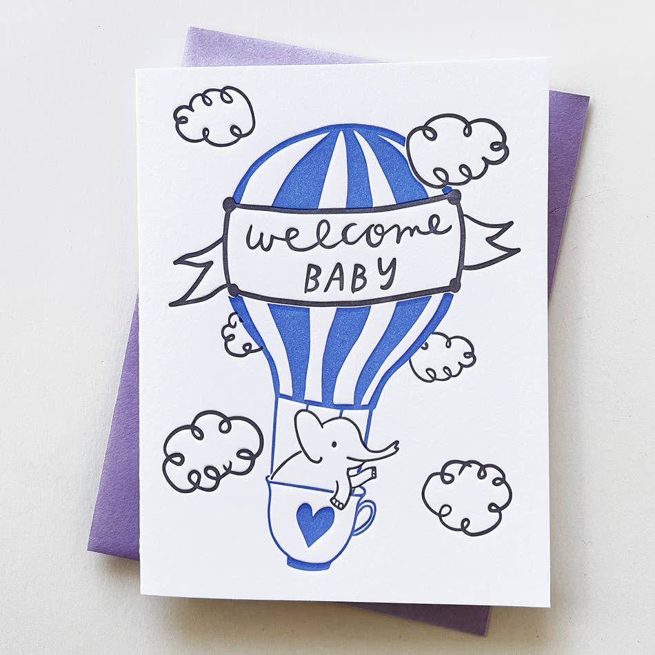 Hor Air Balloon Elephant New Baby Card