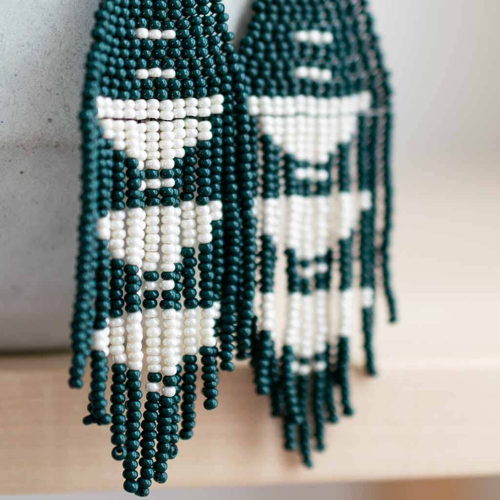 Beaded Fringe Earrings in Jade