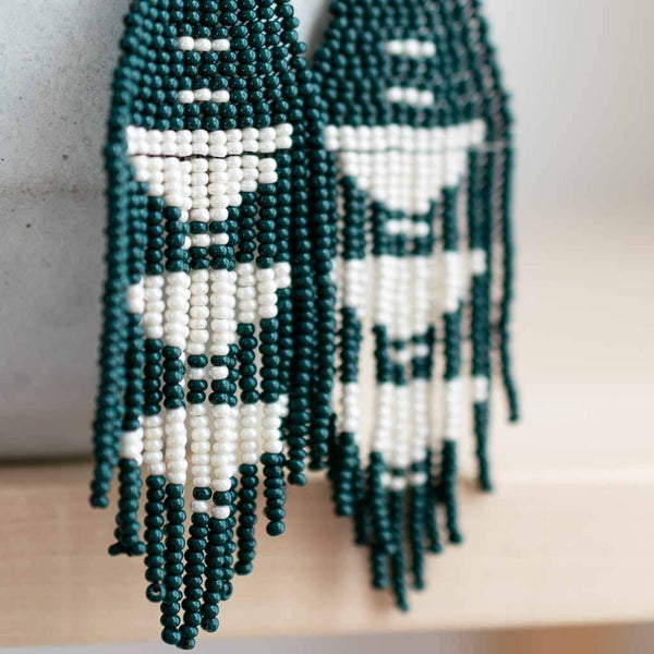 Beaded Fringe Earrings in Jade