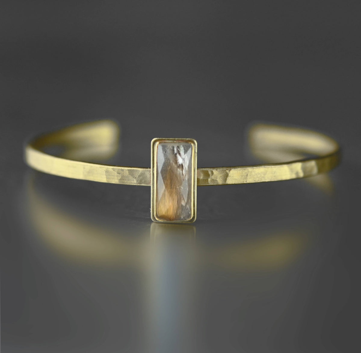 Thin Brass Cuff w/ Semi Precious Gemstone