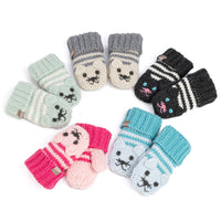 Pink Knit Stripe Cat Mittens, For Girls Sizes 3-12y - Berry