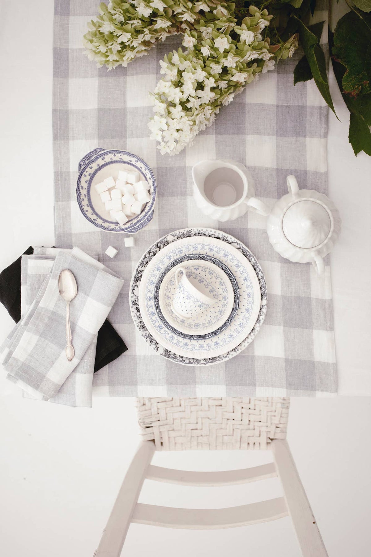 Linen Dinner Napkin Light Blue Gingham - Set of 4