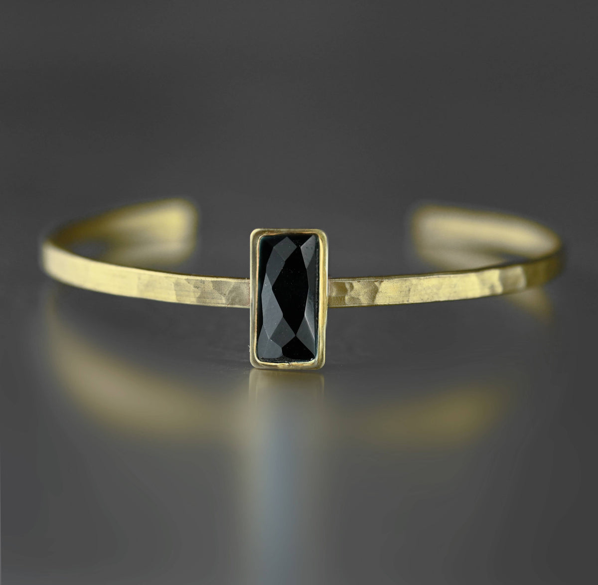 Thin Brass Cuff w/ Semi Precious Gemstone