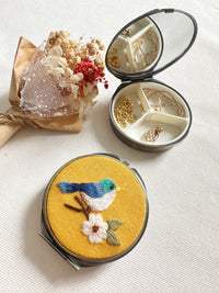 Floral Embroidered Round Jewelry Box - Large