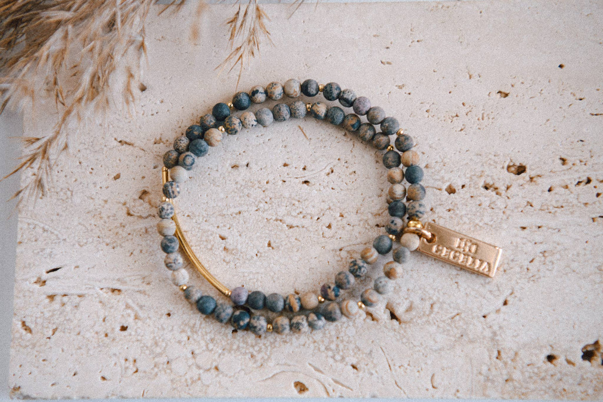 Genuine Gemstone and Gold Double Wrap Bracelet