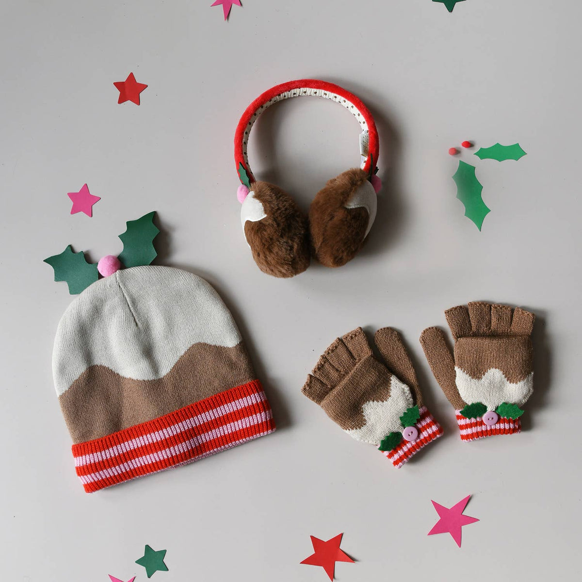 Christmas Pudding Knitted Gloves 3-6 Years
