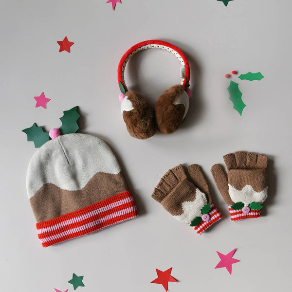 Christmas Pudding Knitted Gloves 3-6 Years