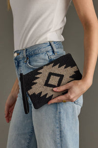 Black & Taupe Aztec Wristlet