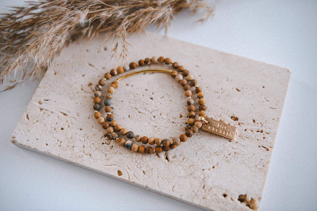 Genuine Gemstone and Gold Double Wrap Bracelet