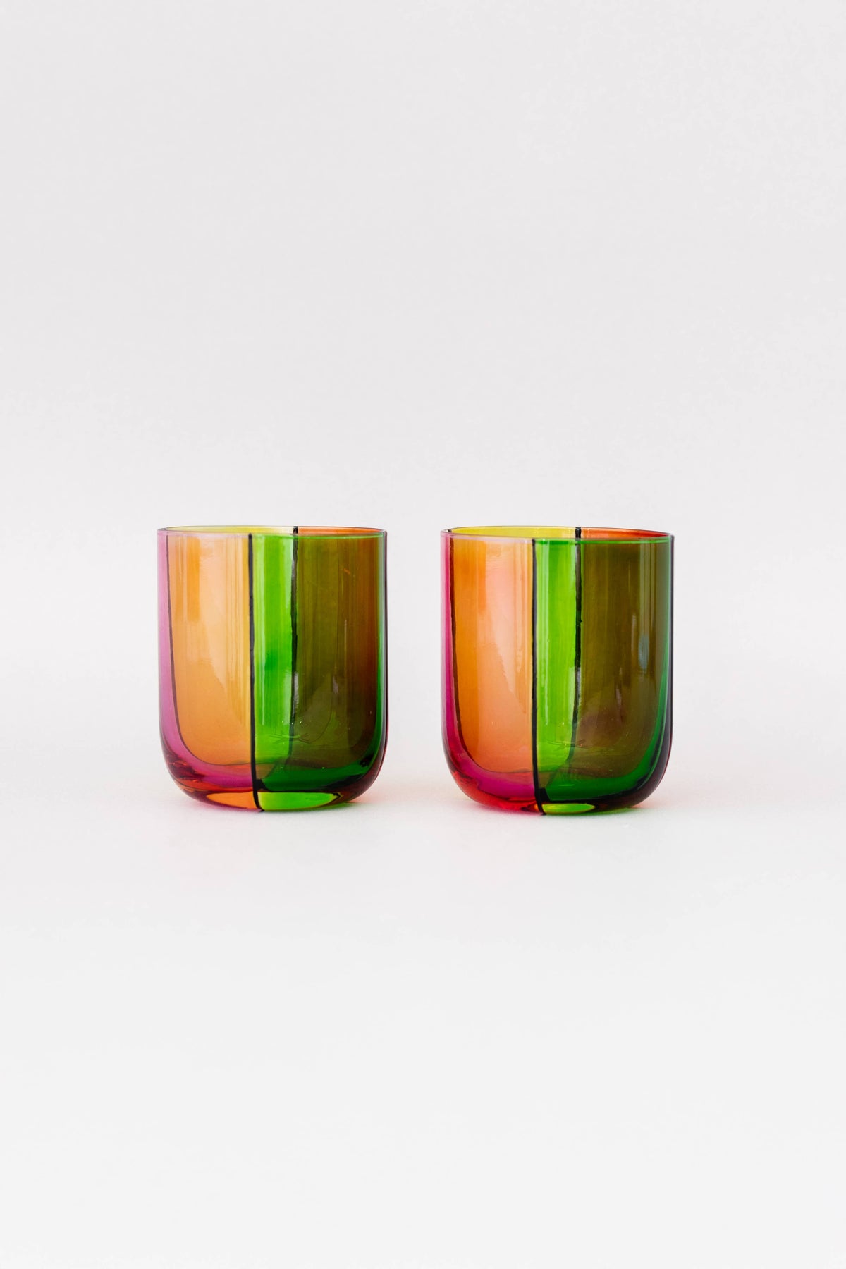 Colorblock Low Ball Glasses - Set of 2