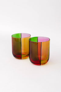 Colorblock Low Ball Glasses - Set of 2