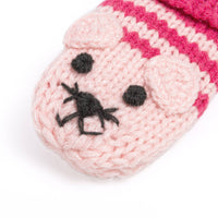 Pink Knit Stripe Cat Mittens, For Girls Sizes 3-12y - Berry