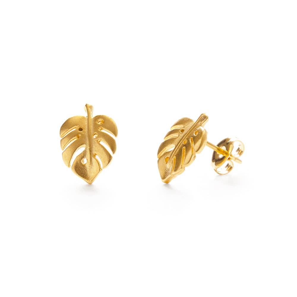 Monstera Leaves Gold Studs