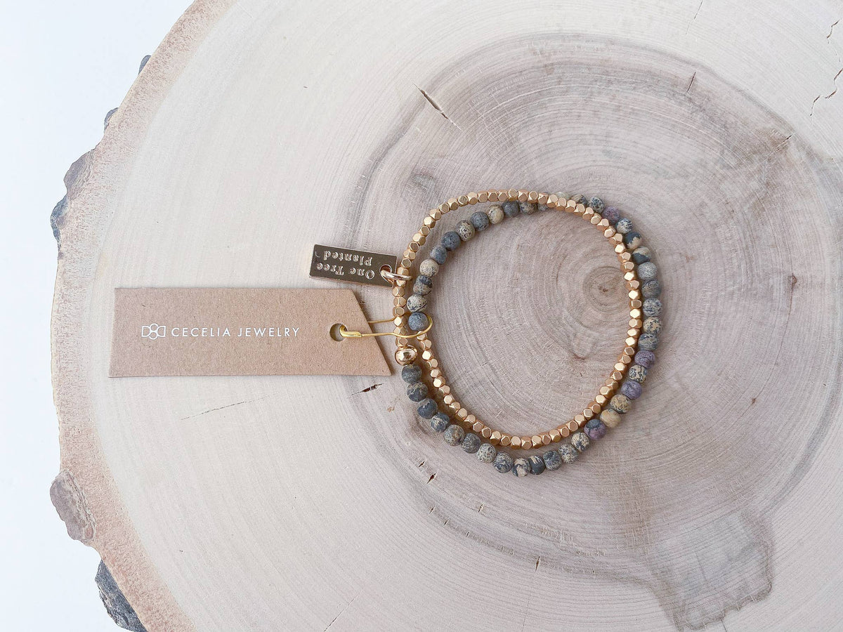 Gemstone Wrap Bracelet with Faceted Gold Beads