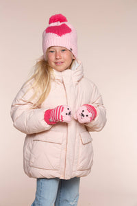 Pink Knit Stripe Cat Mittens, For Girls Sizes 3-12y - Berry