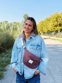 Pink & Teal Striped Jacquard Fanny Pack (Aura)