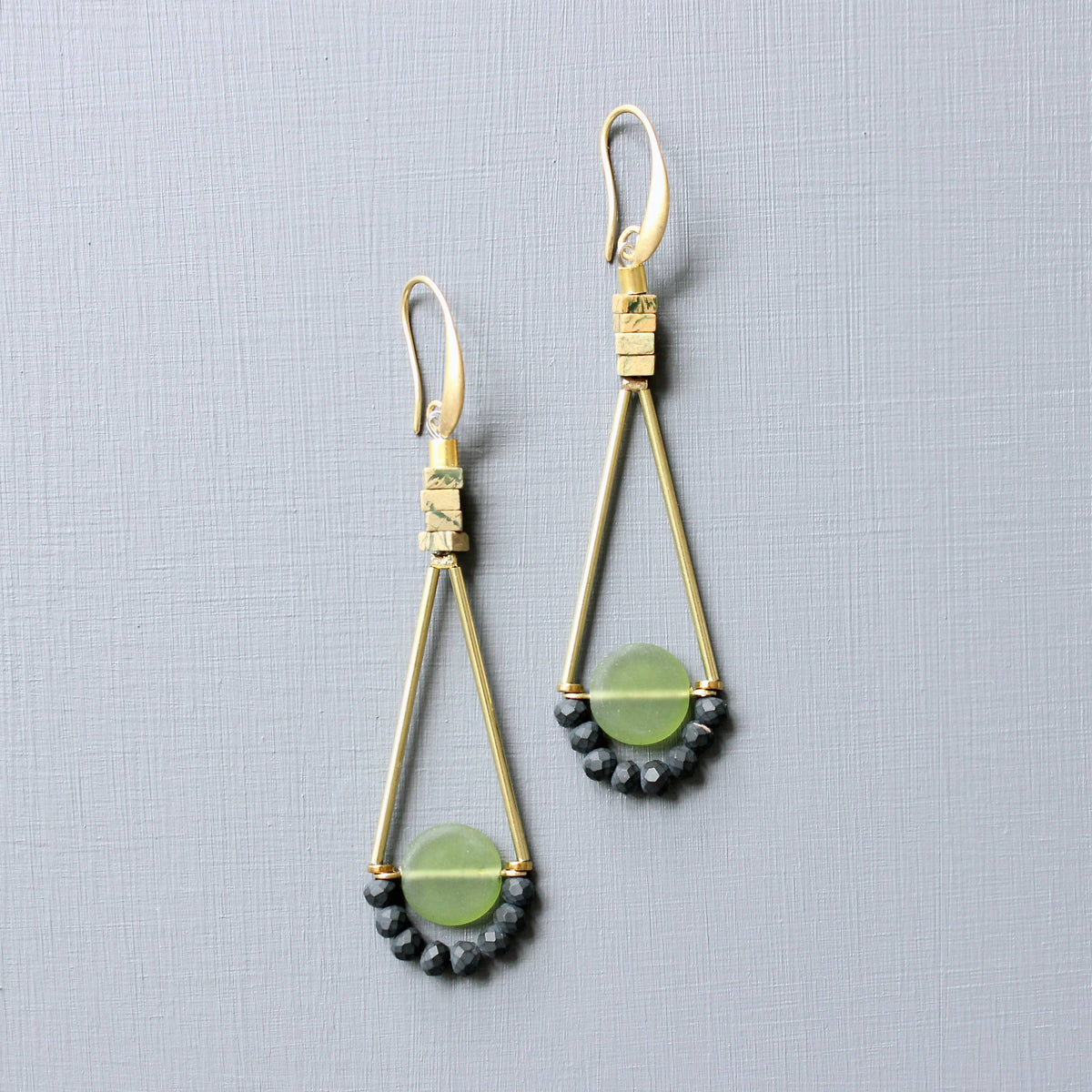 Olivine Glass Geometric Dangle Earrings