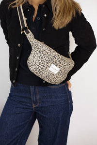 Beige & Black Leopard Jacquard Fanny Pack (Koto)