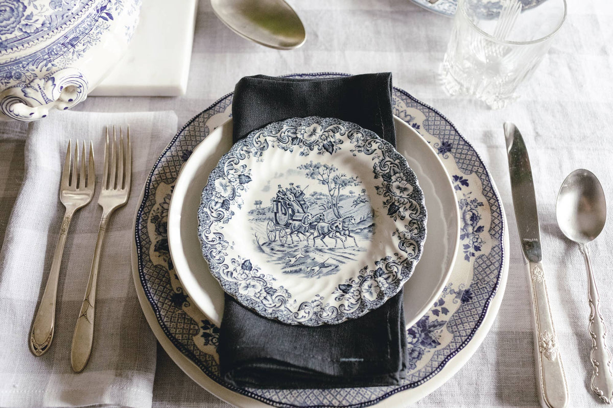 Linen Dinner Napkin Light Blue Gingham - Set of 4