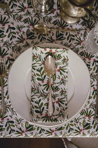 Linen Dinner Napkin - Holly Berry x Bauble Stockings