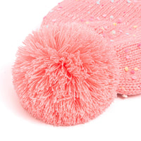 Girls Speckled Knit Winter Hat with Braids - Pink 2-12Y