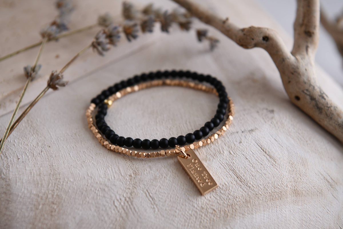 Gemstone Wrap Bracelet with Faceted Gold Beads