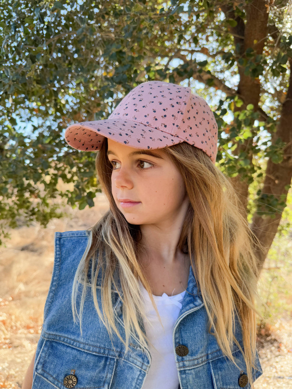 Kids Baseball Hat- Ditsy Floral- Mauve (2-6/7Y)