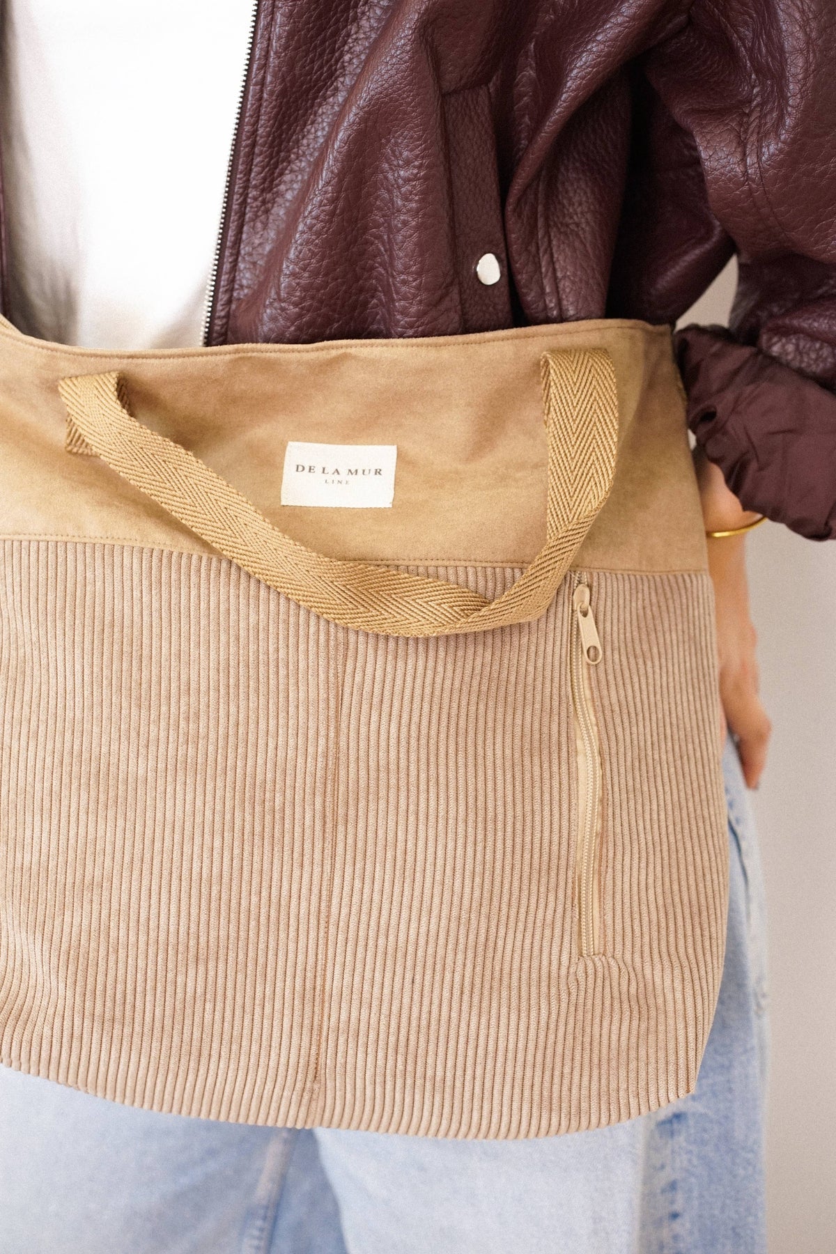 Taupe Corduroy Large Handbag (Toast)