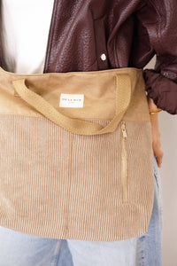 Taupe Corduroy Large Handbag (Toast)
