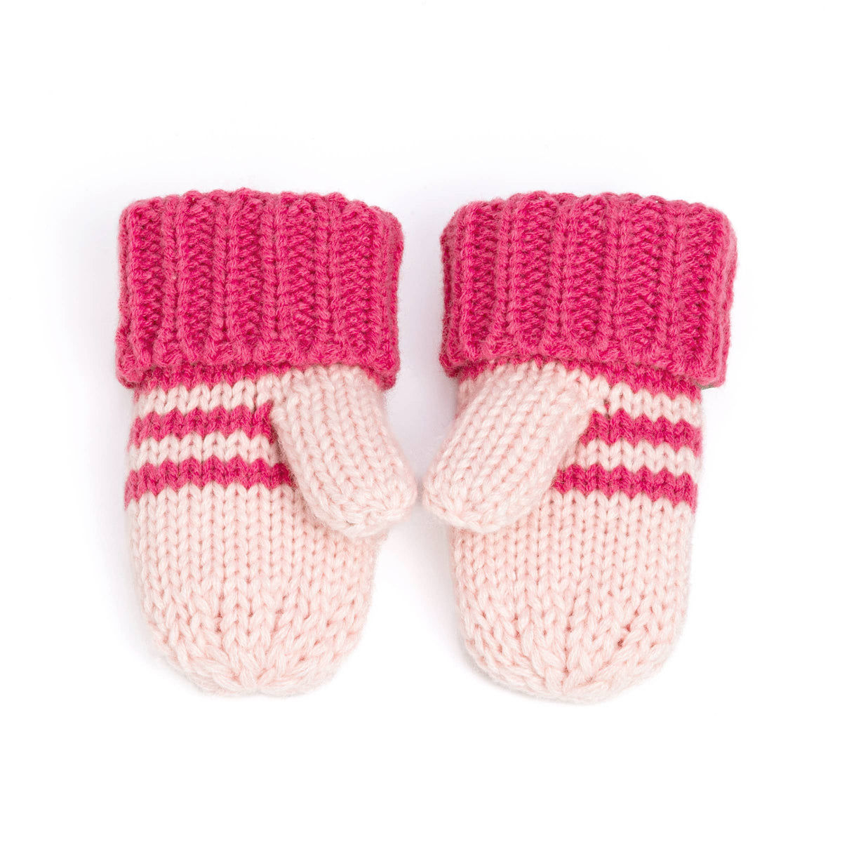 Pink Knit Stripe Cat Mittens, For Girls Sizes 3-12y - Berry