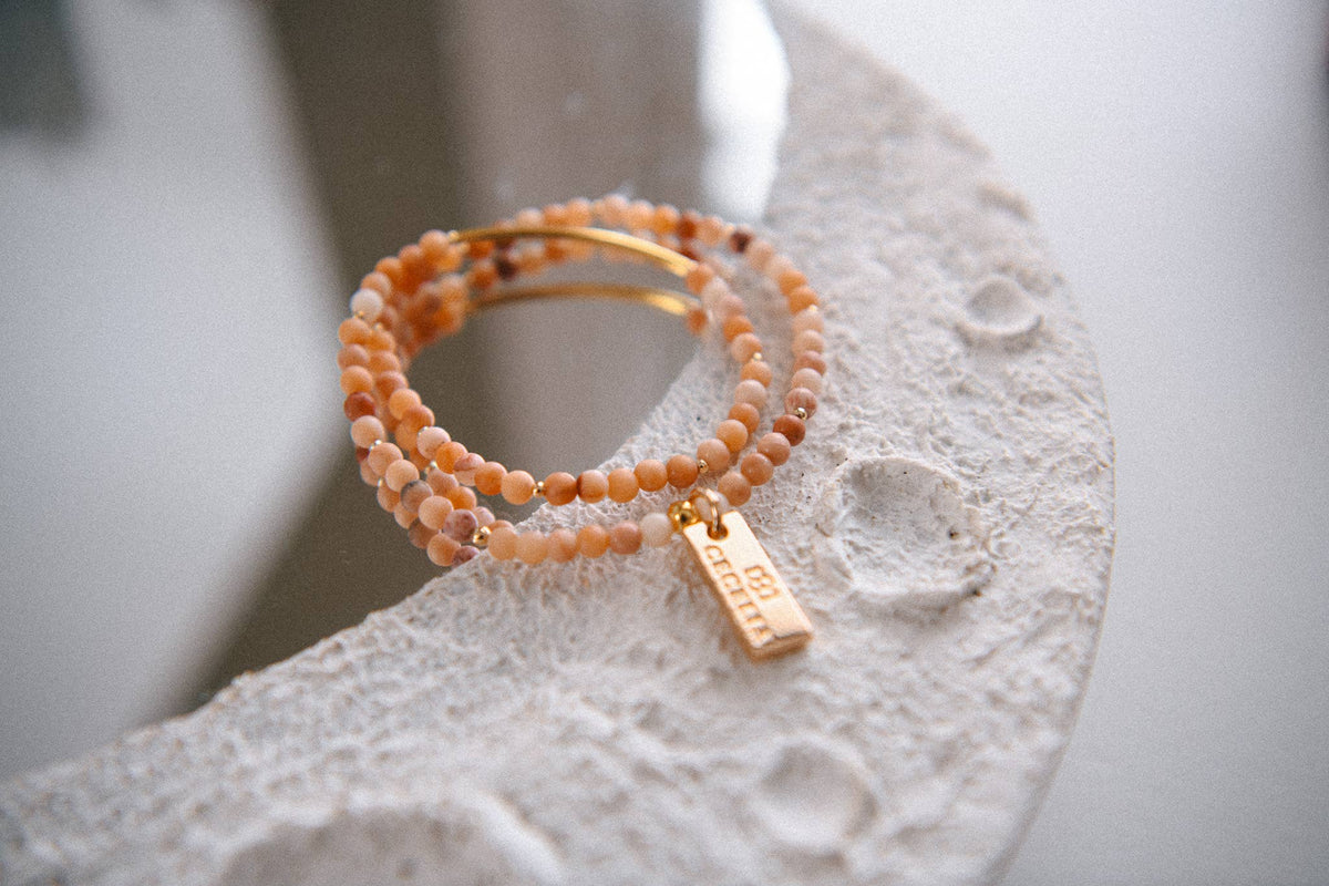 Genuine Gemstone and Gold Double Wrap Bracelet