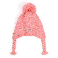 Girls Speckled Knit Winter Hat with Braids - Pink 2-12Y