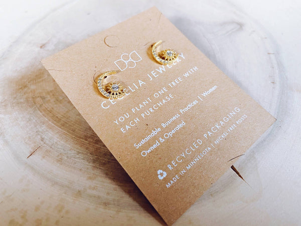 Gatsby Gold Plated Stud Moon Earring