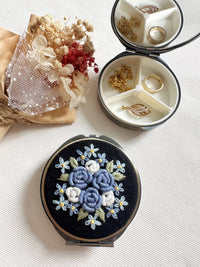 Floral Embroidered Round Jewelry Box - Large