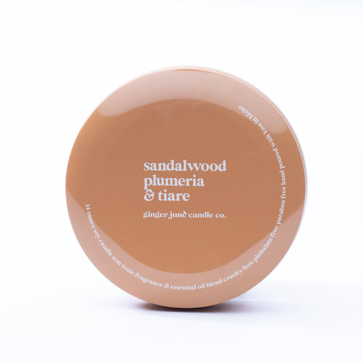Ochre tin: sandalwood + plumeria + tiare 14 oz candle