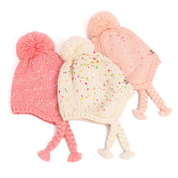 Girls Speckled Knit Winter Hat with Braids - Pink 2-12Y