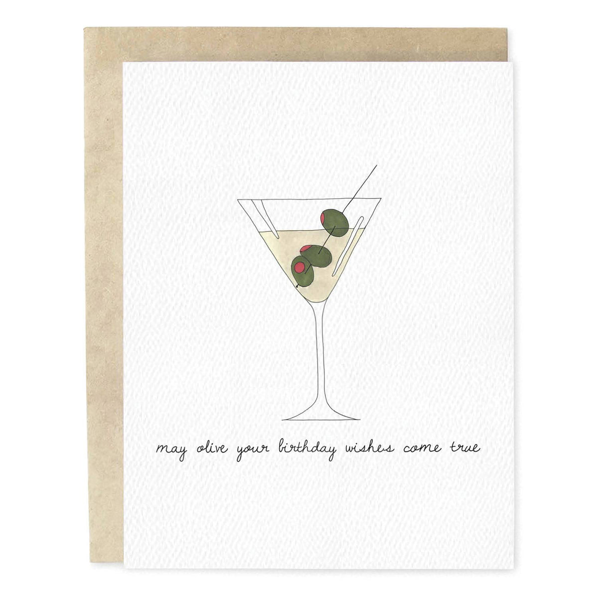 Olive Birthday Wishes Martini Hand-Illustrated Greeting Card